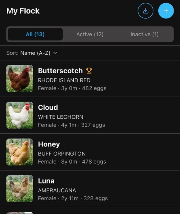 Backyarder flock list screen
